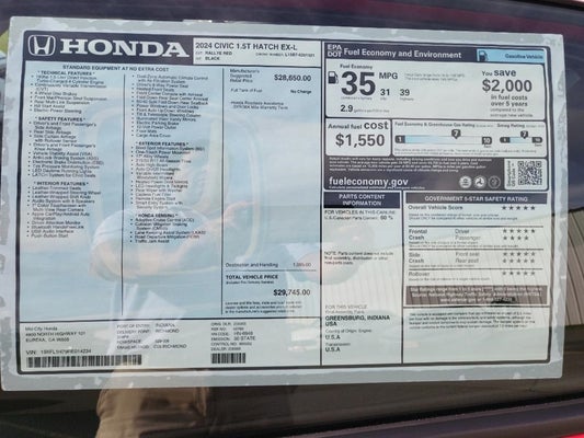 2024 Honda Civic EX-L in Eureka, CA - Mid-City Motor World