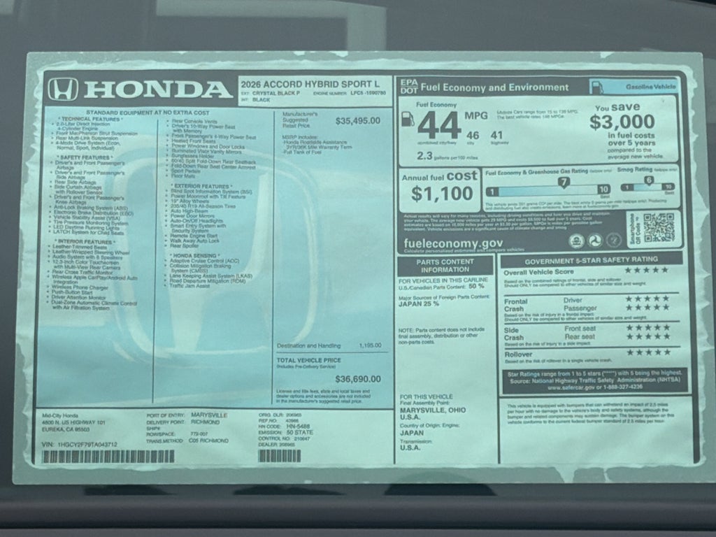 2026 Honda Accord Hybrid Sport-L