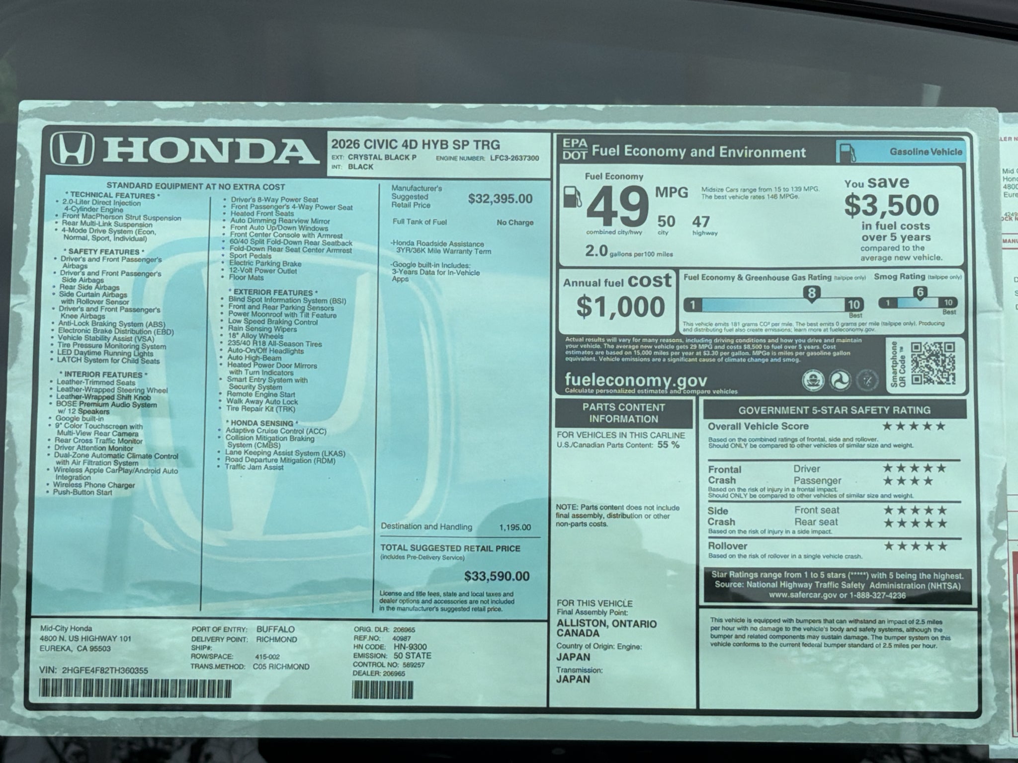 2026 Honda Civic Hybrid Sport Touring