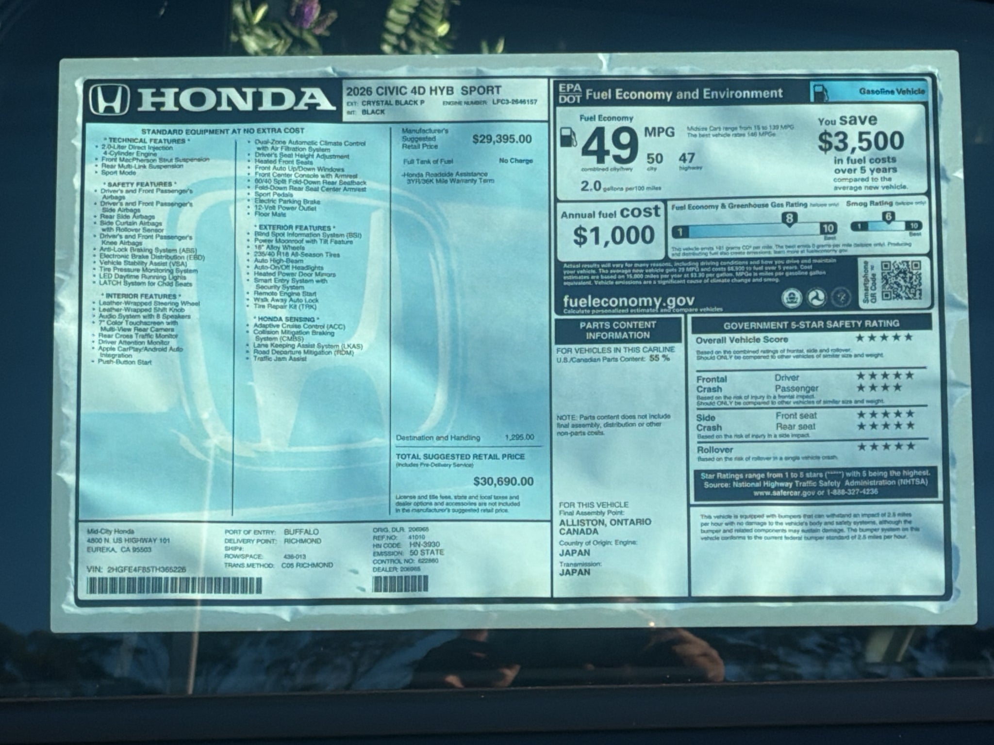 2026 Honda Civic Hybrid Sport