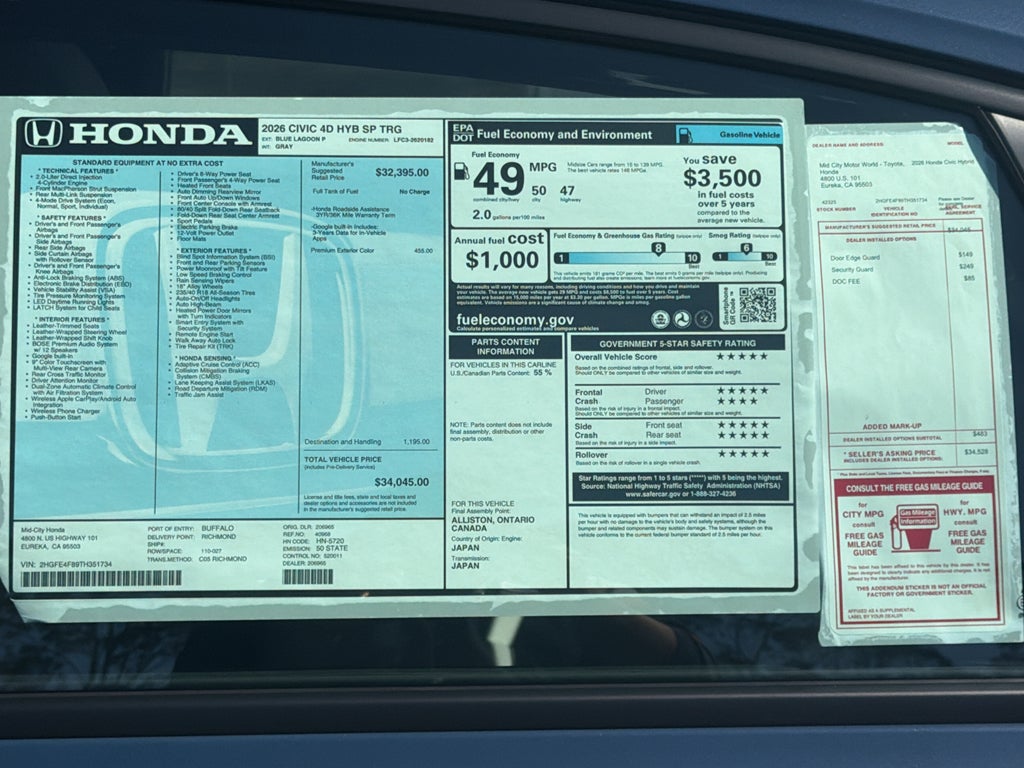 2026 Honda Civic Hybrid Sport Touring