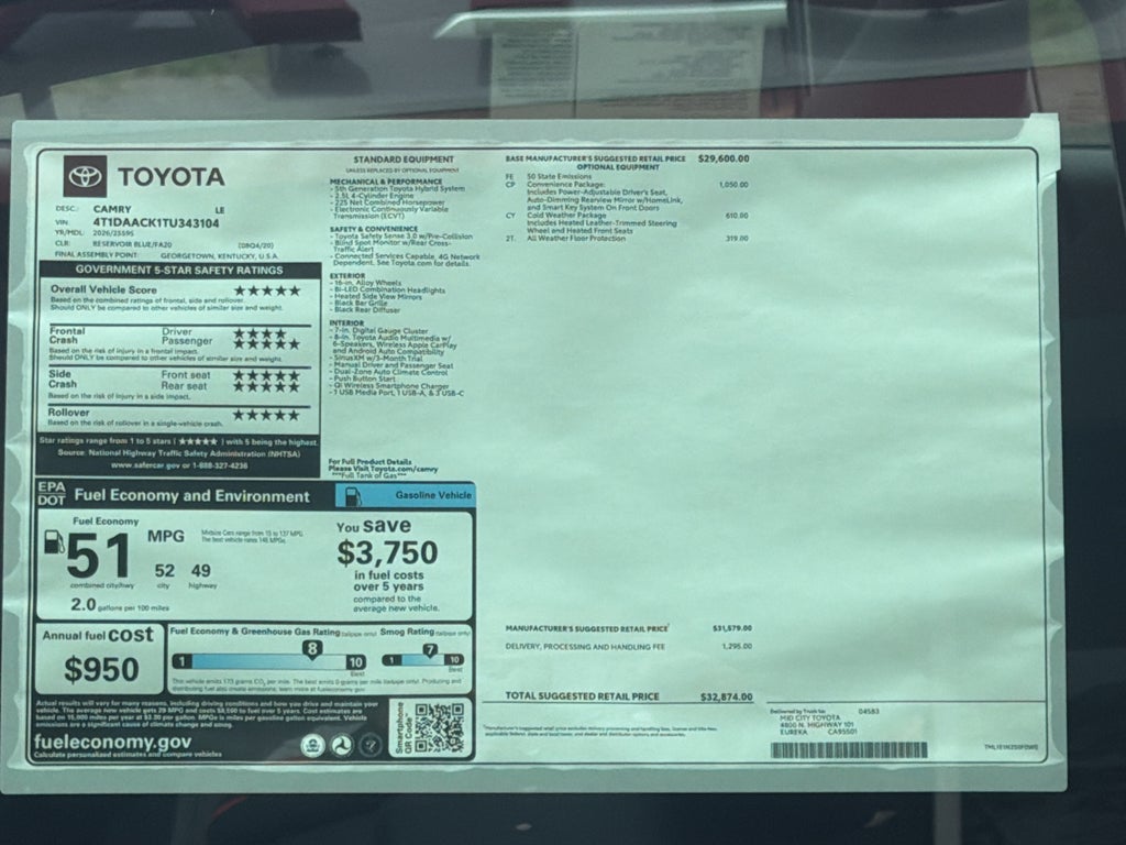 2026 Toyota Camry Hybrid LE
