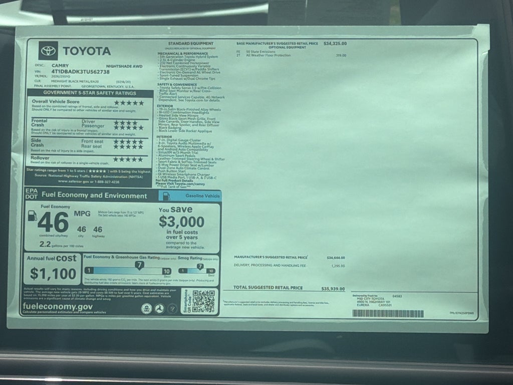 2026 Toyota Camry Hybrid Nightshade