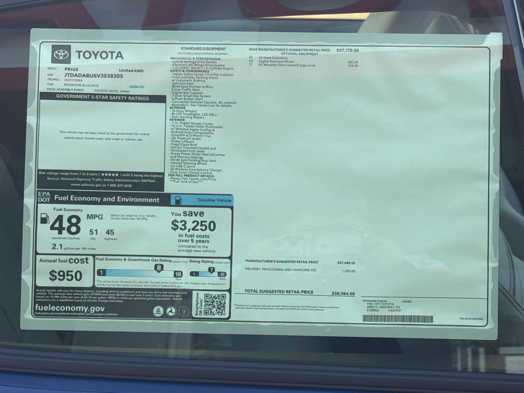 2027 Toyota Prius Limited AWD