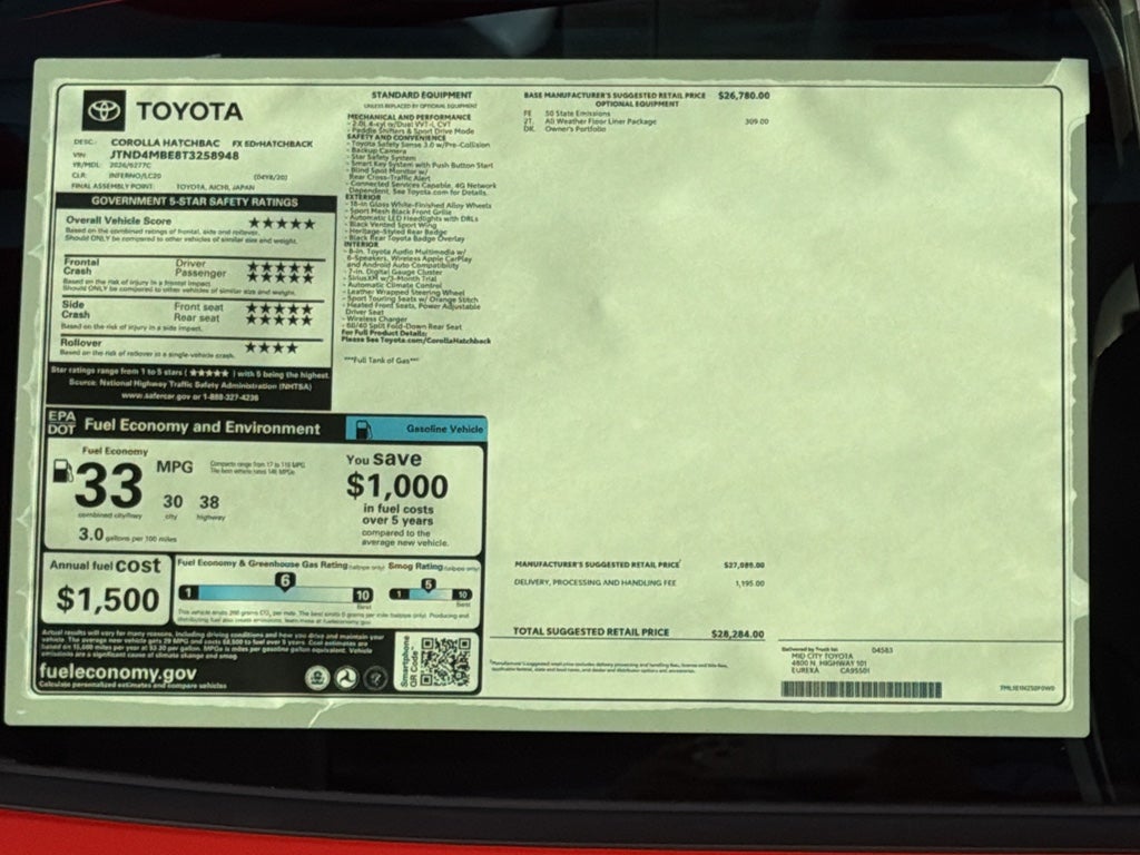 2026 Toyota Corolla Hatchback FX